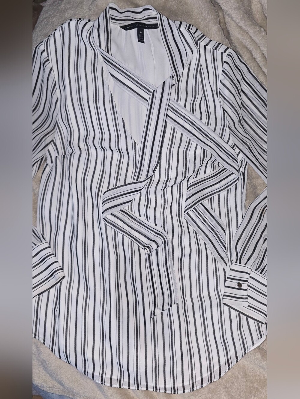 White House Black Market Striped Tie-Front Blouse — Black and White
